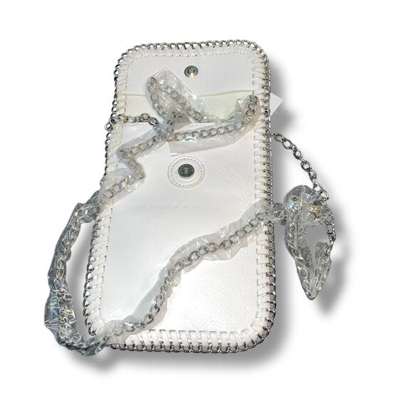 Muse Royale Link Chain Crossbody Mini Bag Flap Top Snap Close Vacation White 25" - Picture 8 of 10